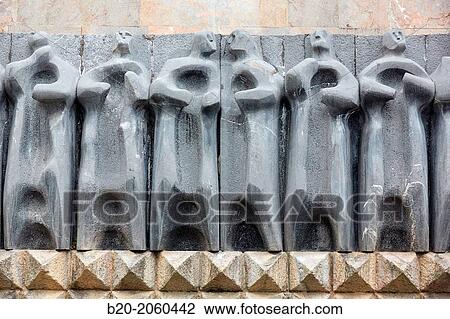 Stock Image - Sculpture Frieze of the Apostles by Jorge Oteiza, Santa Mar? a de Arantzazu temple, Oati, Gipuzkoa, Basque Country, Spain. Fotosearch