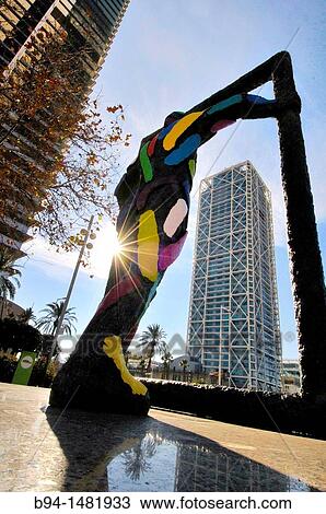 Sculpture? Marc? by Robert Llim's (1997) and Hotel Arts at Nova Ic? ria, Olympic Village, Barcelona. Catalonia, Spain View Large Photo Image Stock Image - Sculpture? Marc? by Robert Llim's (1997) and Hotel Arts at Nova Ic? ria, Olympic Village, Barcelona. Catalonia, Spain. Fotosearch