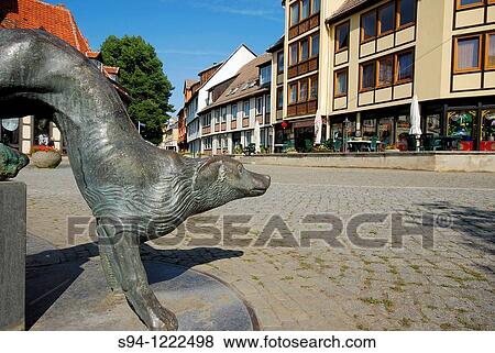 Sculpture of a dog in Markt square, Quedlinburg, Saxony-Anhalt, Germany View Large Photo Image Stock Photo - Sculpture of a dog in Markt square, Quedlinburg, Saxony-Anhalt, Germany. Fotosearch