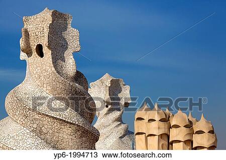 sculptures on the roof of Casa Mil?, architect Antoni Gaud?, Barcelona, Spain View Large Photo Image Stock Image - sculptures on the roof of Casa Mil?, architect Antoni Gaud?, Barcelona, Spain. Fotosearch