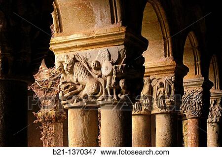 Scuplted capitals depicting Biblical scenes (12th century), Romanesque cloister of collegiate church, Santillana del Mar, Cantabria, Spain View Large Photo Image Stock Photo - Scuplted capitals depicting Biblical scenes (12th century), Romanesque cloister of collegiate church, Santillana del Mar, Cantabria, Spain. Fotosearch
