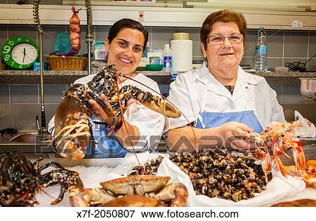 Seafood and fish in market, Corua city, Galicia, Spain View Large Photo Image Stock Photo - Seafood and fish in market, Corua city, Galicia, Spain. Fotosearch