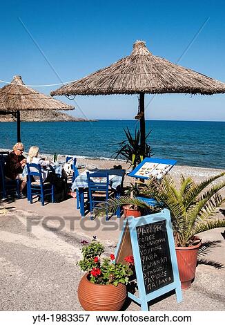 Stock Photo - Seaside Taverna in Kato Zakros, East Coast, Crete, Greece.. Fotosearch