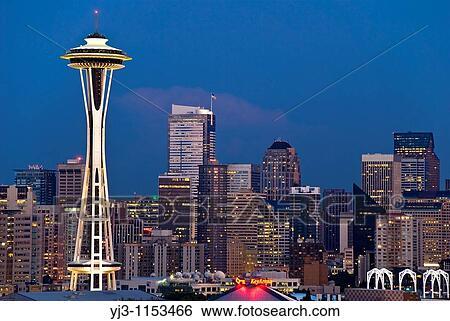 Seattle at Night, Washington, USA View Large Photo Image Stock Photograph - Seattle at Night, Washington, USA. Fotosearch
