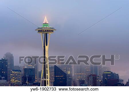 Seattle Skyline and Space Needle at dawn viewed from Kerry Park, Washington, USA View Large Photo Image Stock Image - Seattle Skyline and Space Needle at dawn viewed from Kerry Park, Washington, USA. Fotosearch