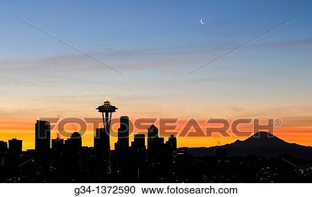 Seattle Skyline at Dawn 1 View Large Photo Image Stock Image - Seattle Skyline at Dawn 1. Fotosearch