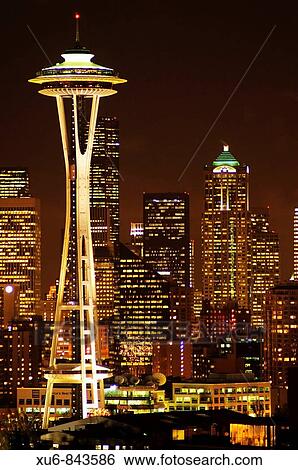Seattle skyline at night Washington, United States View Large Photo Image Stock Photograph - Seattle skyline at night Washington, United States. Fotosearch