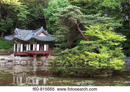 Stock Photography - Secret garden with pagoda at Changdeokgung Palace, Seoul, South Korea. Fotosearch