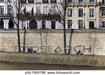 Stock Photo - Seine river banks, listed as World Heritage by UNESCO, Paris, France.. Fotosearch