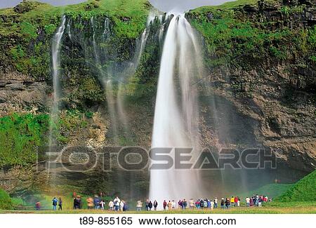Stock Photography - Seljalandsfoss Falls in Eyjafjoll Cliffs One of the Highest Falls in Iceland. Fotosearch