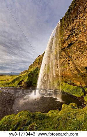 Seljalandsfoss Waterfall, Iceland This waterfall drops 60 metres 200 ft over the cliffs There is a trail behind for easy access to walk behind the falls View Large Photo Image Stock Image - Seljalandsfoss Waterfall, Iceland This waterfall drops 60 metres 200 ft over the cliffs There is a trail behind for easy access to walk behind the falls. Fotosearch