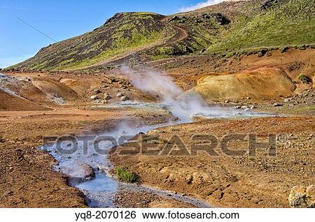 Seltun geothermal area, Steam rising from geothermal pools, hot springs Krysuv? k, Iceland. View Large Photo Image Stock Photograph - Seltun geothermal area, Steam rising from geothermal pools, hot springs Krysuv? k, Iceland.. Fotosearch