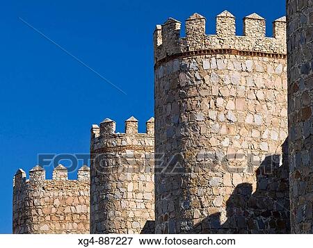 Semicircular towers in the northern sector of the XII century the medieval walls of Avila, example of romanesque fortification - Castilla Leon - Spain View Large Photo Image Stock Photo - Semicircular towers in the northern sector of the XII century the medieval walls of Avila, example of romanesque fortification - Castilla Leon - Spain. Fotosearch