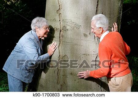 Senior caucasian couple standing playful at a tree trunk, Hamburg, Germany, Europe View Large Photo Image Stock Image - Senior caucasian couple standing playful at a tree trunk, Hamburg, Germany, Europe. Fotosearch