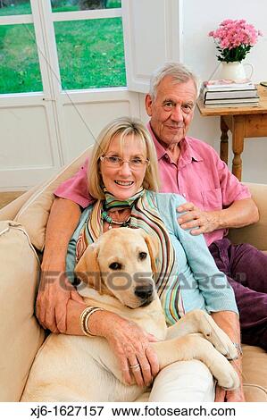 Senior couple with dog View Large Photo Image Stock Photo - Senior couple with dog. Fotosearch