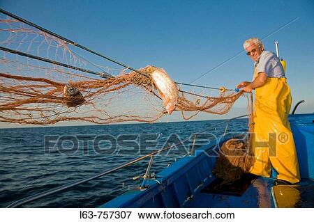 Senior fisherman fishing with nets in his boat, Cambrils. Tarragona province, Catalonia, Spain View Large Photo Image Stock Photo - Senior fisherman fishing with nets in his boat, Cambrils. Tarragona province, Catalonia, Spain. Fotosearch