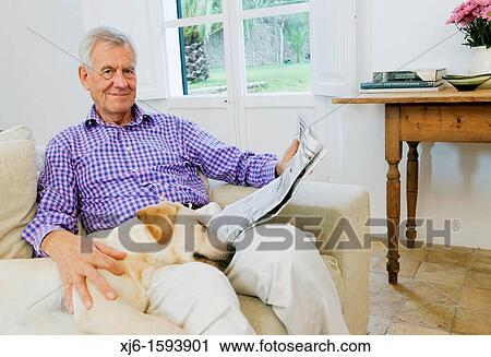 Senior man with dog View Large Photo Image Stock Image - Senior man with dog. Fotosearch