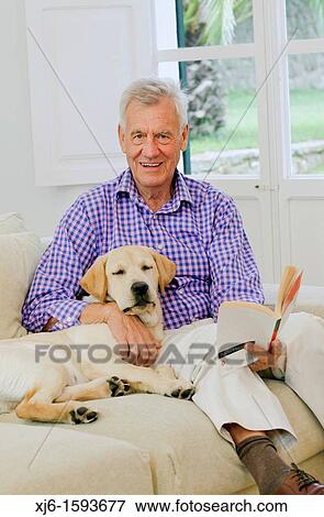 Senior man with dog View Large Photo Image Stock Photo - Senior man with dog. Fotosearch