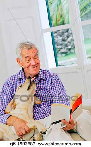 Senior man with dog View Large Photo Image Stock Photo - Senior man with dog. Fotosearch