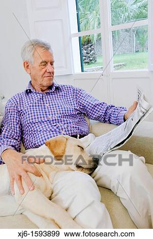 Senior man with dog View Large Photo Image Stock Photo - Senior man with dog. Fotosearch
