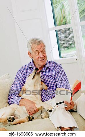 Senior man with dog View Large Photo Image Stock Photograph - Senior man with dog. Fotosearch