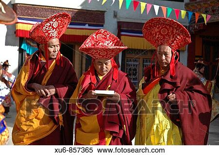 Stock Photography - Senior monks at a festival Lama Yuru, Ladakh, India. Fotosearch