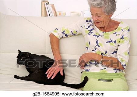Senior woman caressing a black cat View Large Photo Image Stock Photography - Senior woman caressing a black cat. Fotosearch