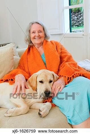 Senior woman with dog View Large Photo Image Stock Photo - Senior woman with dog. Fotosearch