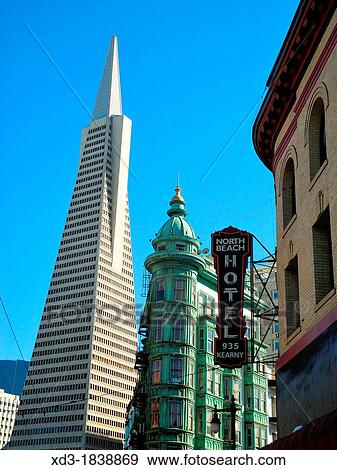 Stock Photo - Sentinel Building and Transamerica Tower, San Francisco, California, USA. Fotosearch