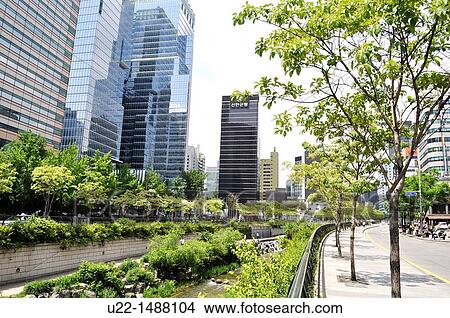 Seoul (South Korea): the Cheonggyecheon Stream View Large Photo Image Picture - Seoul (South Korea): the Cheonggyecheon Stream. Fotosearch