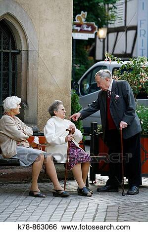 Sep 2008 - Elderly people in Ribeauville village, Alsace, France View Large Photo Image Stock Photograph - Sep 2008 - Elderly people in Ribeauville village, Alsace, France. Fotosearch