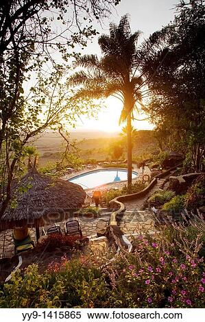 Stock Photography - Serena Lodge Pool at Sunrise - Masai Mara National Reserve, Kenya. Fotosearch