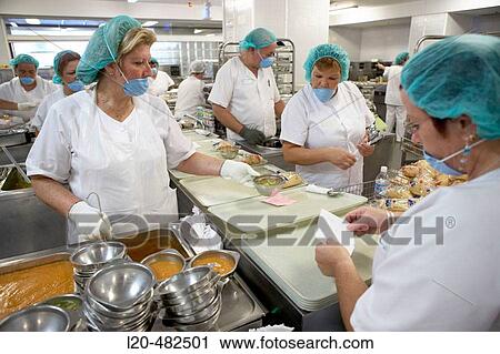 Stock Image - Serving line, kitchen. Hospital Universitario Gran Canaria Doctor Negrin, Las Palmas de Gran Canaria. Canary Islands, Spain. Fotosearch