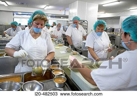 Stock Image - Serving line, kitchen. Hospital Universitario Gran Canaria Doctor Negrin, Las Palmas de Gran Canaria. Canary Islands, Spain. Fotosearch