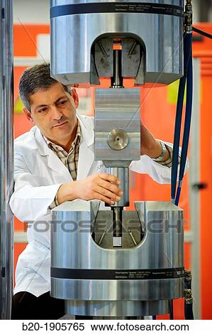 Stock Photography - Servo hydraulic testing machine tension-compression Used for Industry automotive, railway, steel, etc Tecnalia Research & innovation, Technology and Research Centre, Zamudio Technological Park, Derio, Bizkaia, Basque Country, Spain. Fotosearch