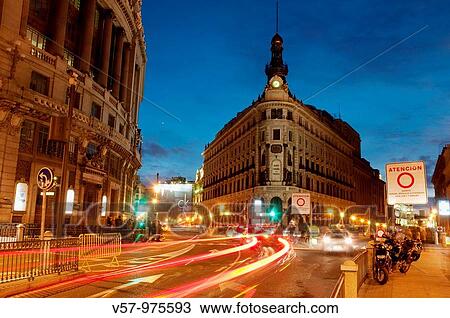 Sevilla street at night. Madrid, Spain. View Large Photo Image Stock Image - Sevilla street at night. Madrid, Spain.. Fotosearch