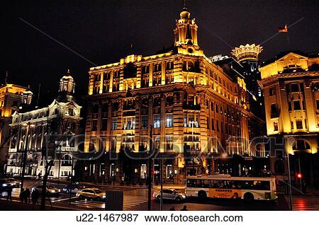 Stock Photo - Shanghai (China): the Bund and Zhong Shan road at night. Fotosearch