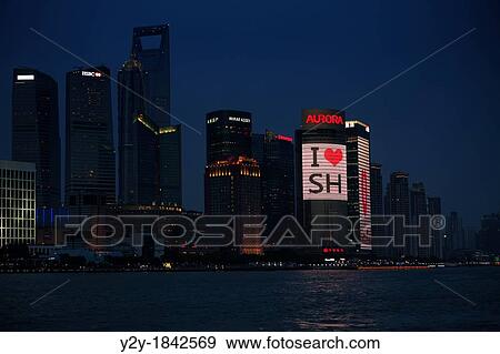 Shanghai in the blue hour. View Large Photo Image Stock Photo - Shanghai in the blue hour.. Fotosearch