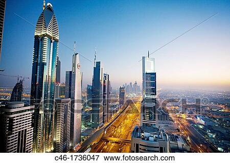 Sheik Zayed Avenue, Satwa district, Dubai City, Dubai, United Arab Emirates, Middle East. View Large Photo Image Stock Photo - Sheik Zayed Avenue, Satwa district, Dubai City, Dubai, United Arab Emirates, Middle East.. Fotosearch