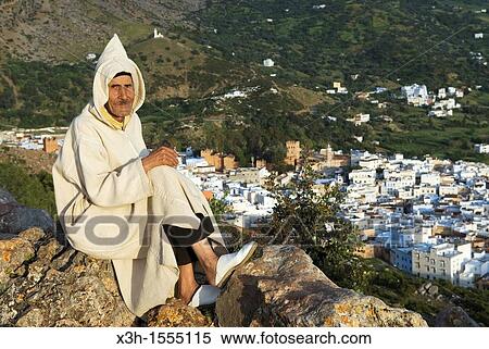 Stock Photography - shepherd above the medina of Chefchaouen, Rif region, Morocco, North Africa. Fotosearch