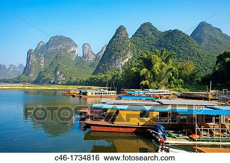 Stock Photograph - Ships, Xingping, Li River, Guangxi, China.. Fotosearch