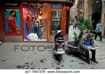 Stock Photograph - showcase, street, La Ribera district, Barcelona, Catalonia, Spain. Fotosearch
