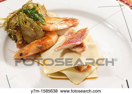shrimps and mullet with artichoke View Large Photo Image Stock Photo - shrimps and mullet with artichoke. Fotosearch