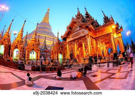 Shwedagon pagoda in dusk, yangon, myanmar, asia. View Large Photo Image Picture - Shwedagon pagoda in dusk, yangon, myanmar, asia.. Fotosearch