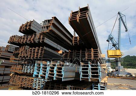Stock Photograph - Siderurgical products, steel profiles, Pasajes Port, Gipuzkoa, Basque Country, Spain. Fotosearch