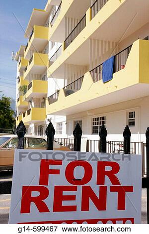 Stock Photo - Sign, for rent, condominium, apartments. South Beach. Miami Beach. Florida. USA.. Fotosearch