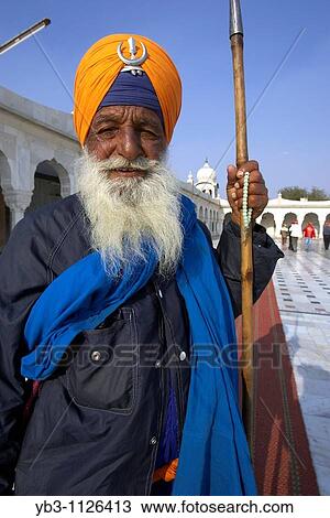 Stock Image - Sikh Man, Bangla Sahib, Sikh Temple, New Delhi, India. Fotosearch