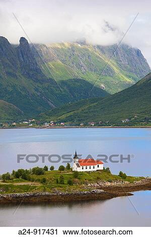 Stock Image - Sildpollen church, Lofoten islands, Norway. Fotosearch