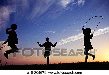 Silhouette jump ropers View Large Photo Image Stock Photo - Silhouette jump ropers. Fotosearch