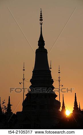 Silhouette of a stupa in Phnom Penh View Large Photo Image Stock Photo - Silhouette of a stupa in Phnom Penh. Fotosearch